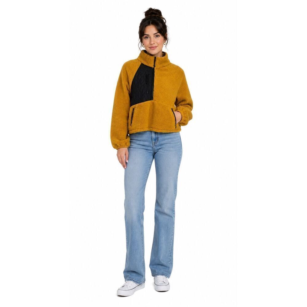 Joy Lab Women Sherpa sweatshirt pullover half zip Long Sleeve High Neck Yellow S